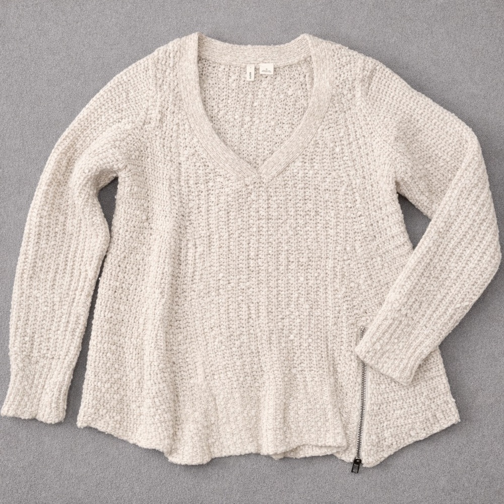 Anthropologie Moth Chunky Alpaca Blend Side Zip Sweater Cream Medium